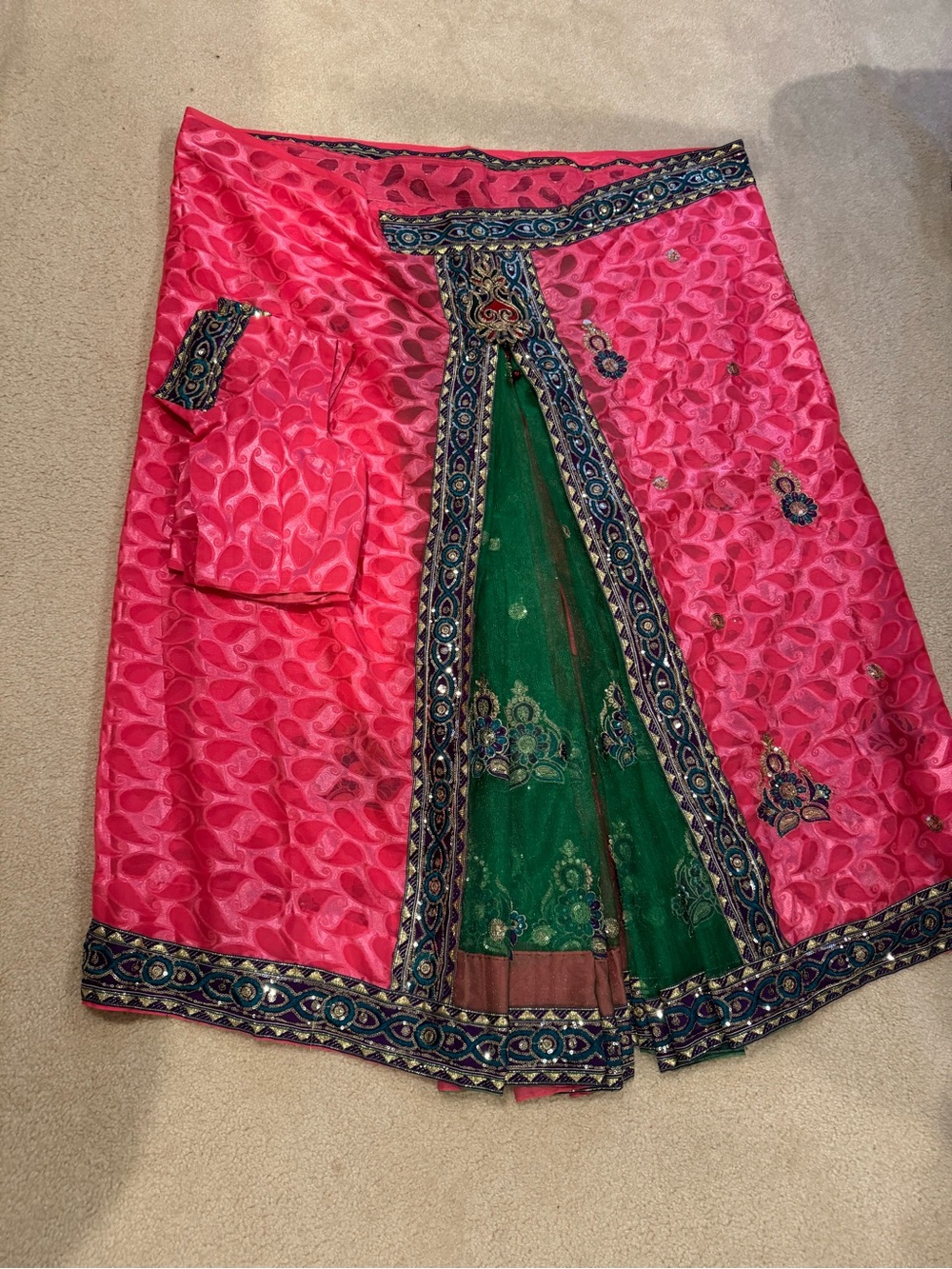 Brand new Embroidered Pink and Green Ready-Saree